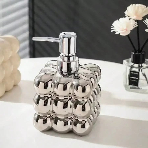 Ceramic bubble design soap dispenser with chrome pump