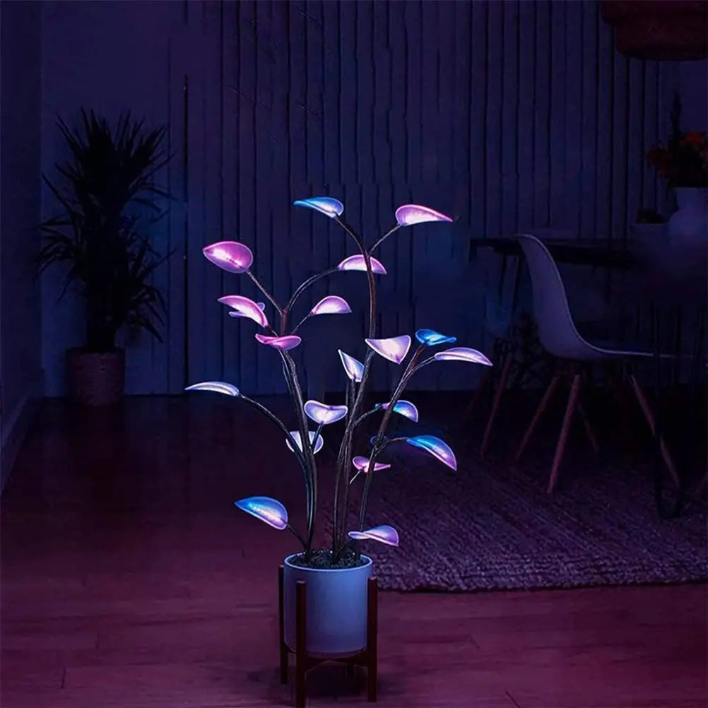App controlled LED decorative plant with illuminated leaves in a white pot