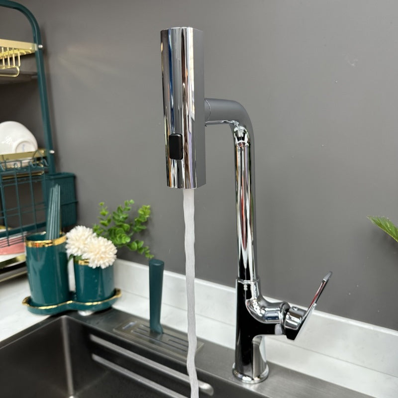 Chrome kitchen tap attachment with flexible hose and wide spray setting