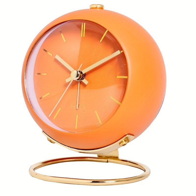 Round Scandinavian table clock with luminous hands and open stand