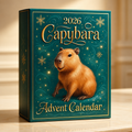 2026 capybara advent calendar box with teal cover and festive illustrated artwork