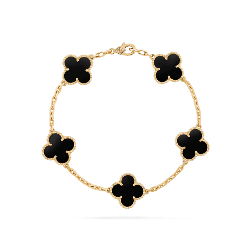 Adjustable clover charm bracelet with polished metal chain