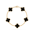 Adjustable clover charm bracelet with polished metal chain