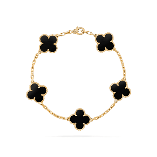 Adjustable clover charm bracelet with polished metal chain