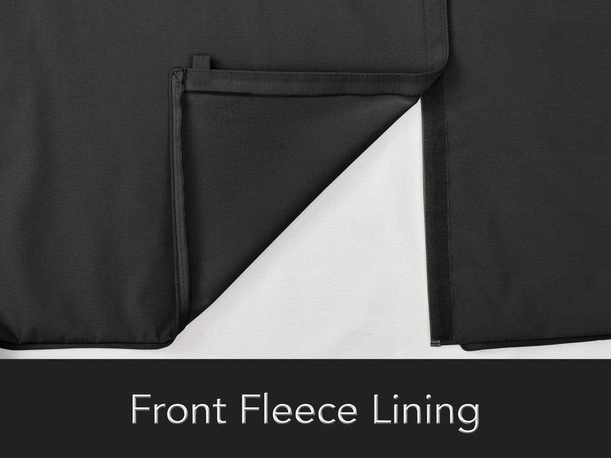 Black full outdoor television cover with front flap and remote pocket