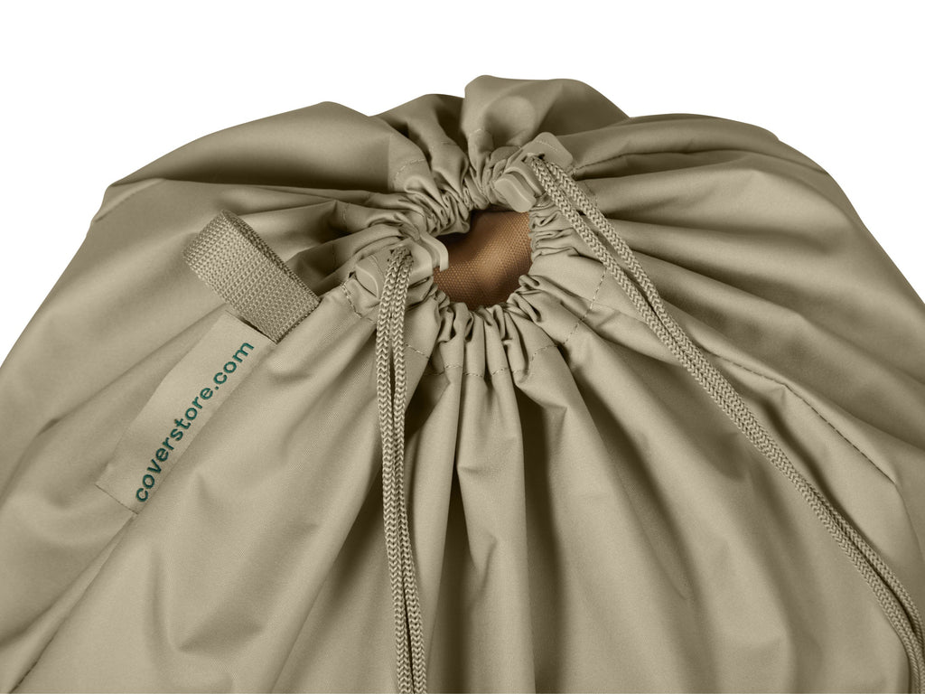 Khaki outdoor cover storage bag with drawstring opening
