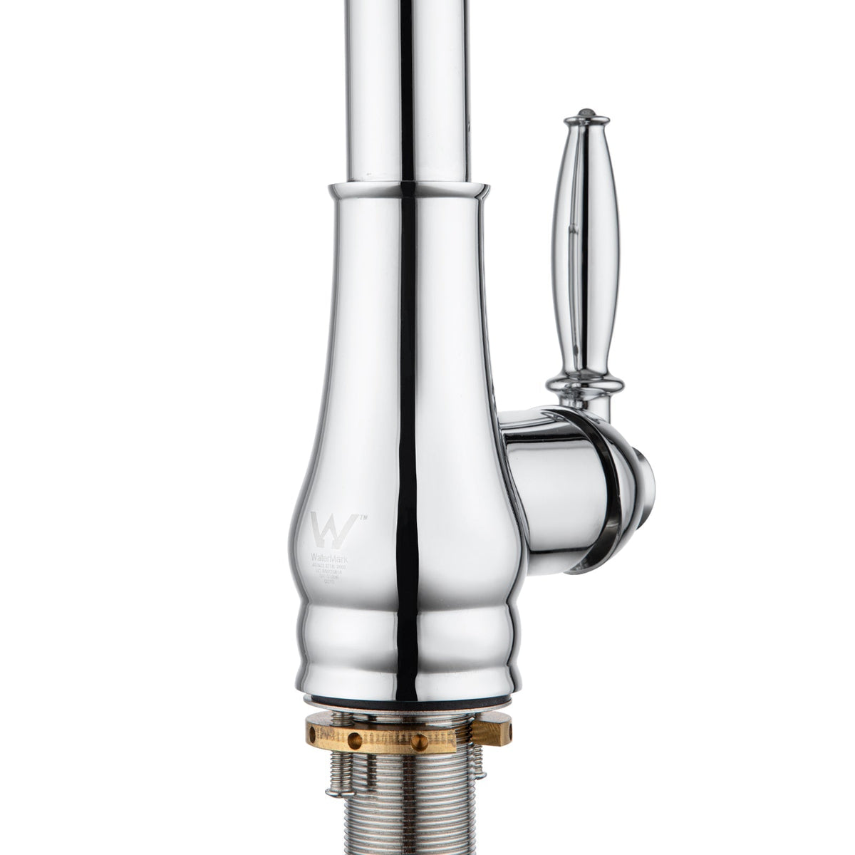 Chrome pull-out kitchen sink mixer tap with curved gooseneck spout and side handle