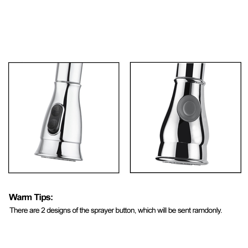 Chrome pull-out kitchen sink mixer tap with curved gooseneck spout and side handle