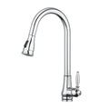 Chrome pull-out kitchen sink mixer tap with curved gooseneck spout and side handle