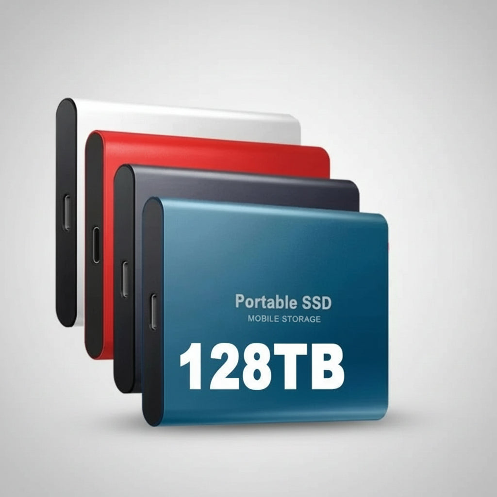 Portable external SSD with USB cable for digital file storage
