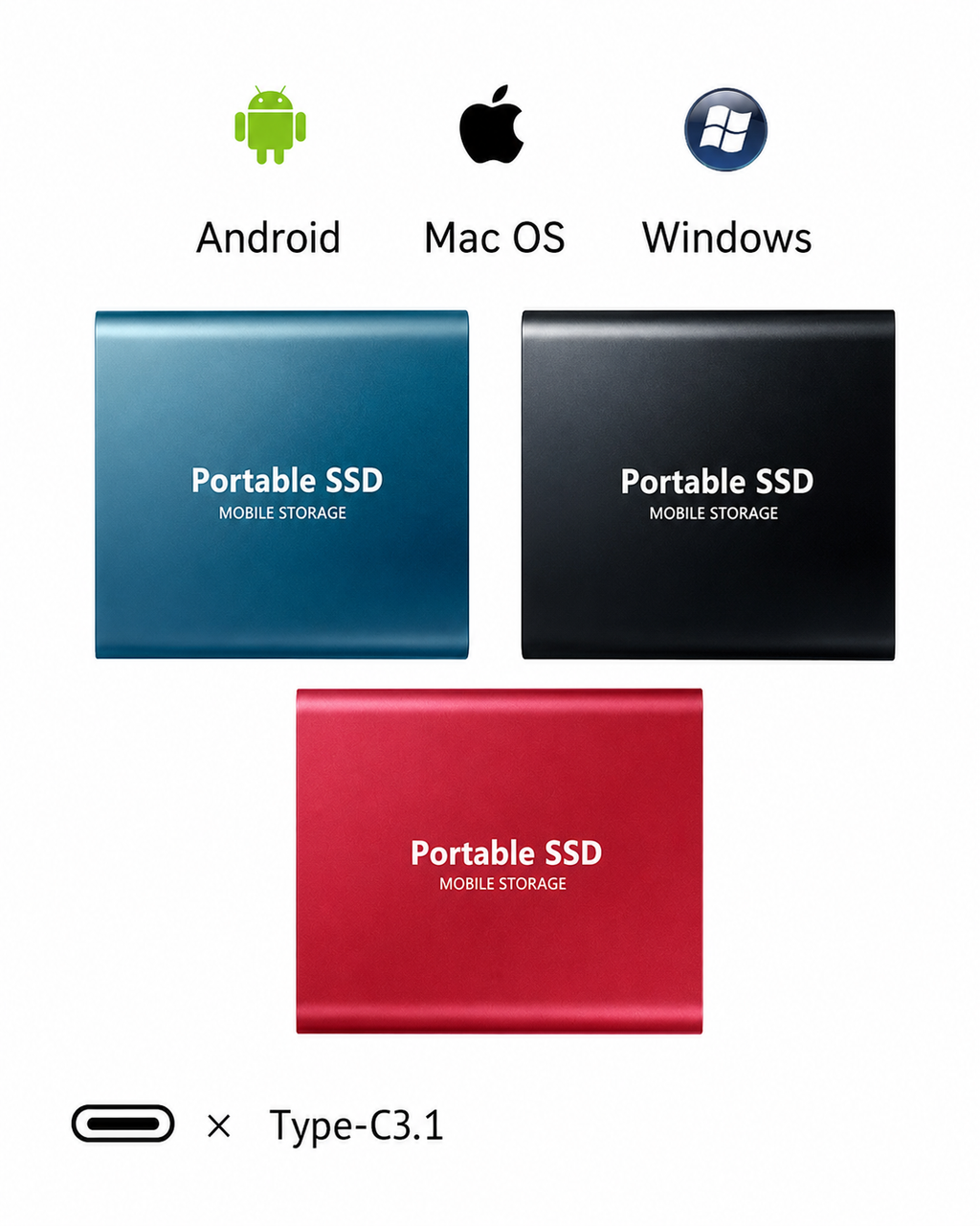 Portable external SSD with USB cable and 128TB marking
