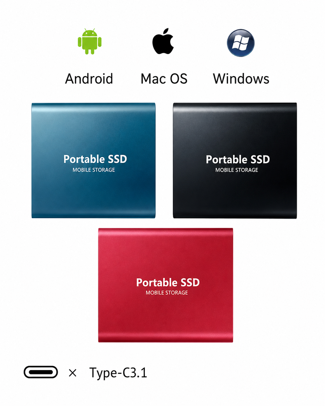 Portable external SSD with USB cable and 128TB marking