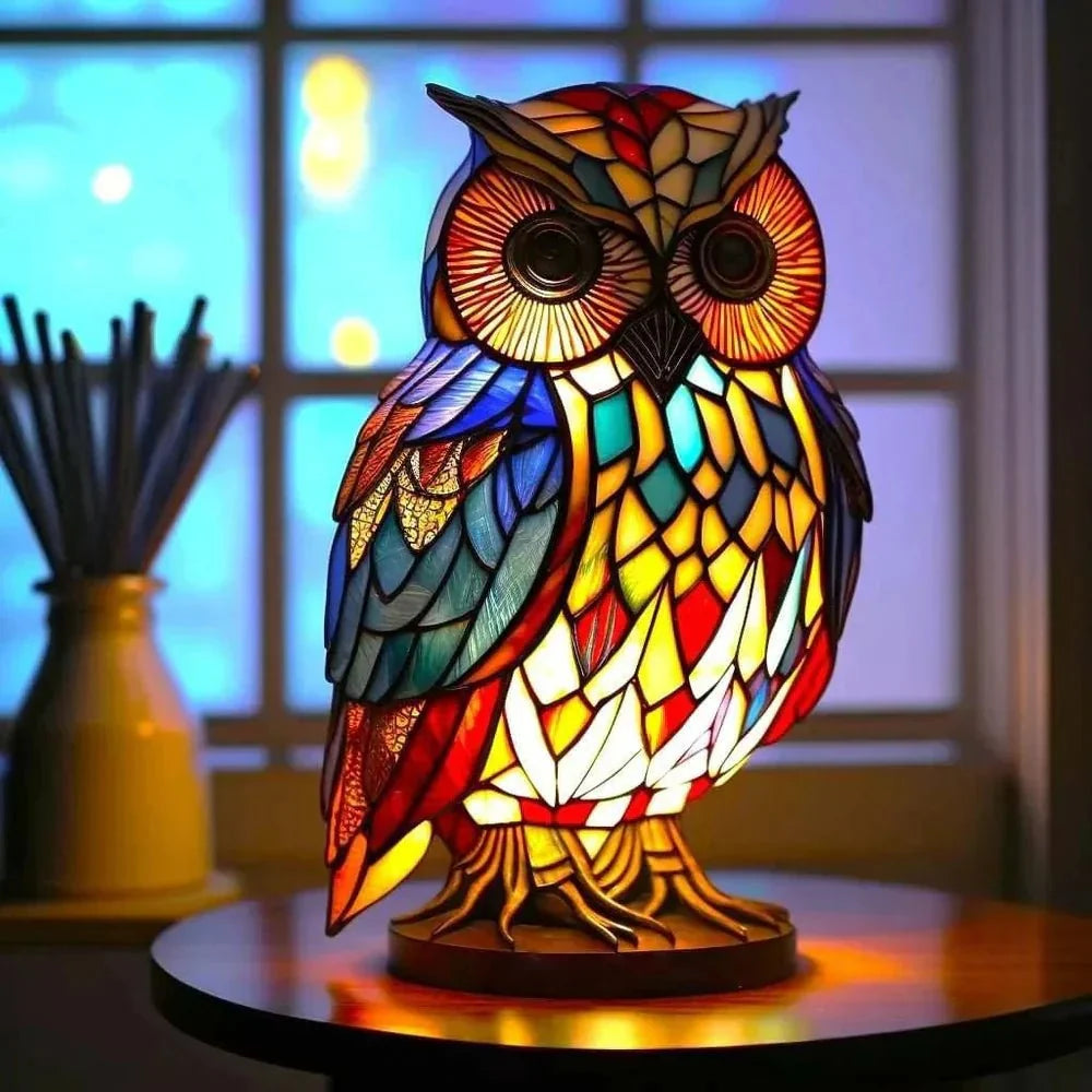 Colourful animal design table lamp with stained glass effect