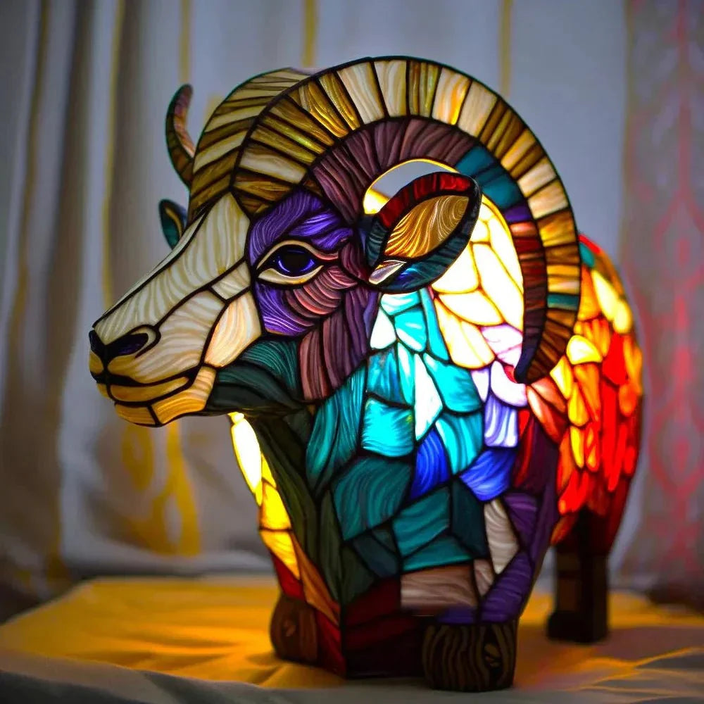 Colourful animal design table lamp with stained glass effect