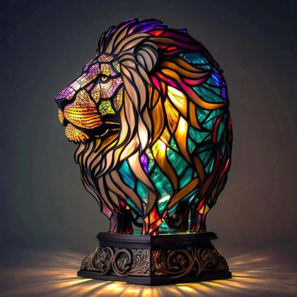 Colourful animal design table lamp with stained glass effect
