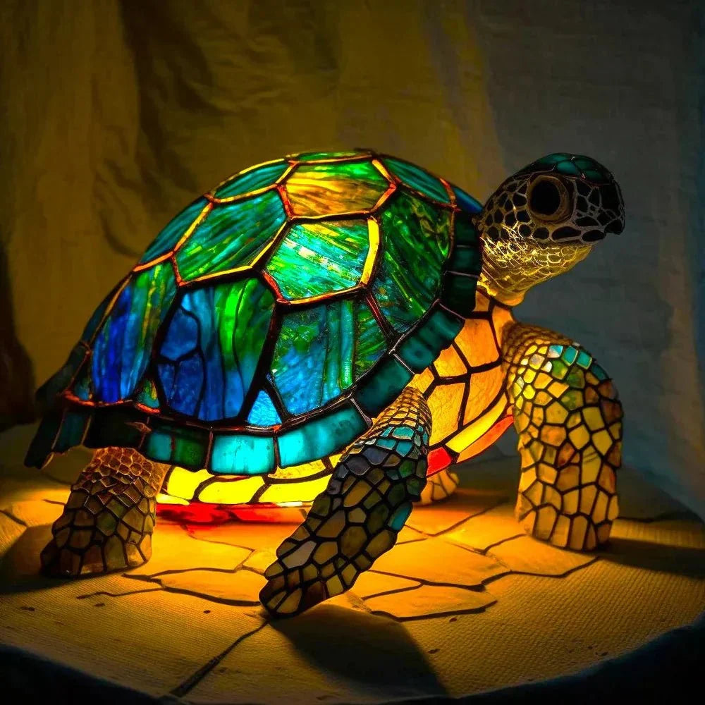 Colourful animal design table lamp with stained glass effect