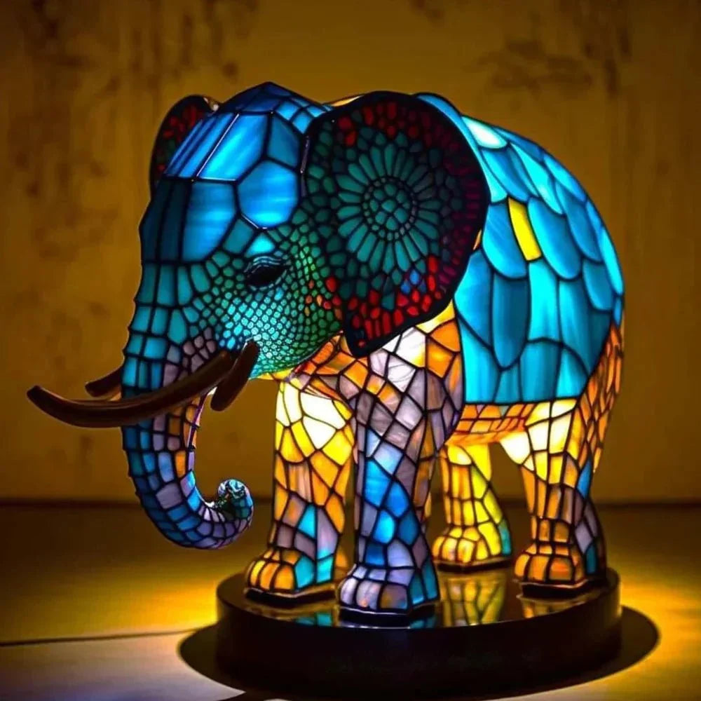 Colourful animal design table lamp with stained glass effect