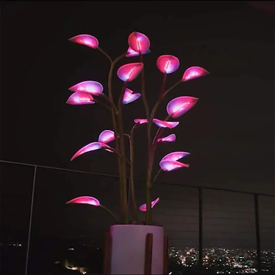 App controlled LED decorative plant with illuminated leaves in a white pot