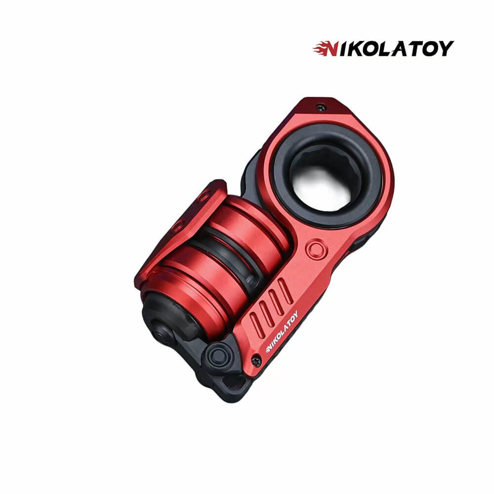 Red and black compact EDC keychain accessory with circular ring and carry loop