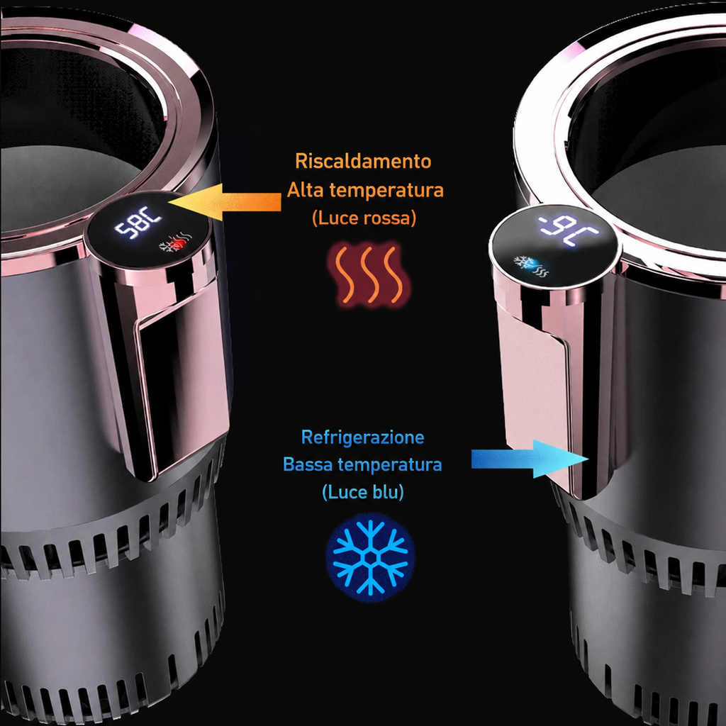 Portable heated and cooled drink holder placed in a car cup holder
