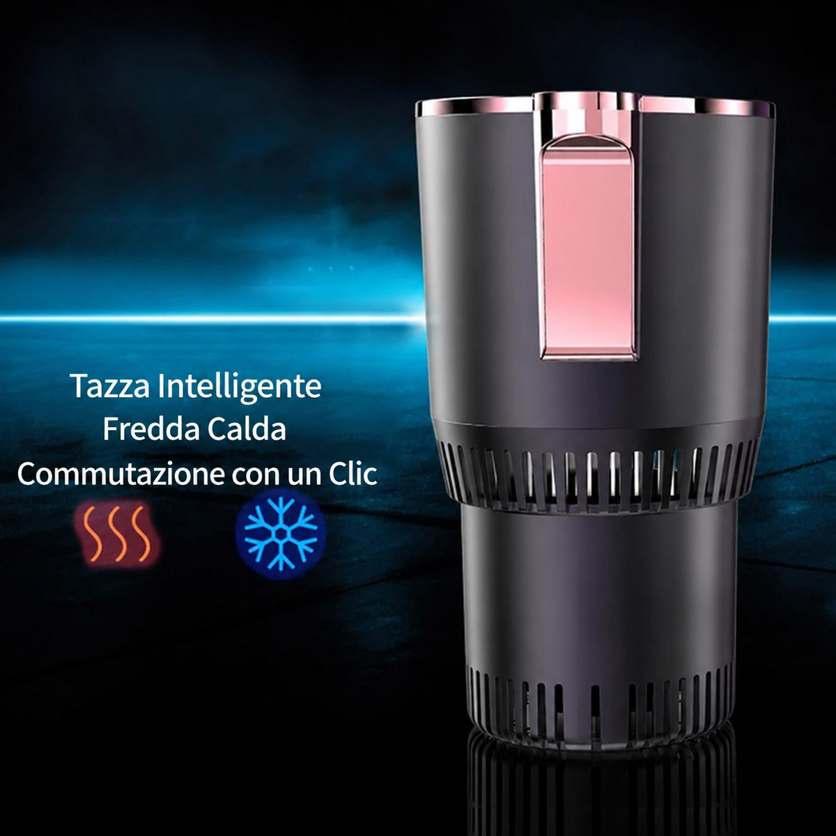 Portable heated and cooled drink holder placed in a car cup holder