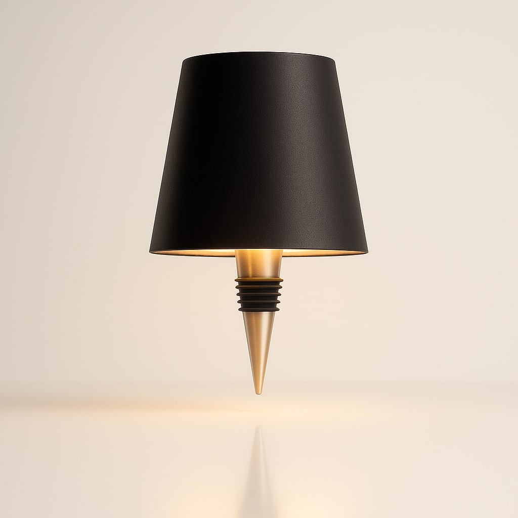 Table lamp with a tapered shade and pointed base