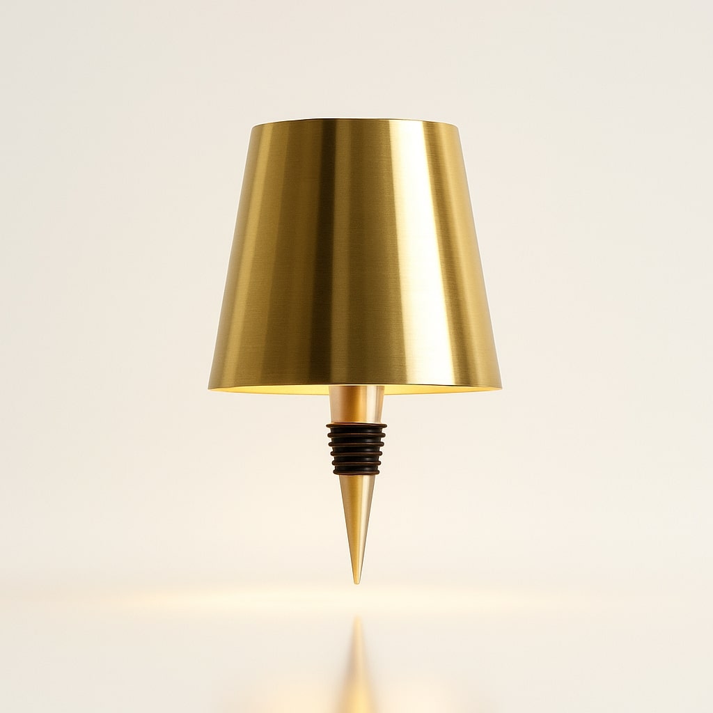 Table lamp with a tapered shade and pointed base
