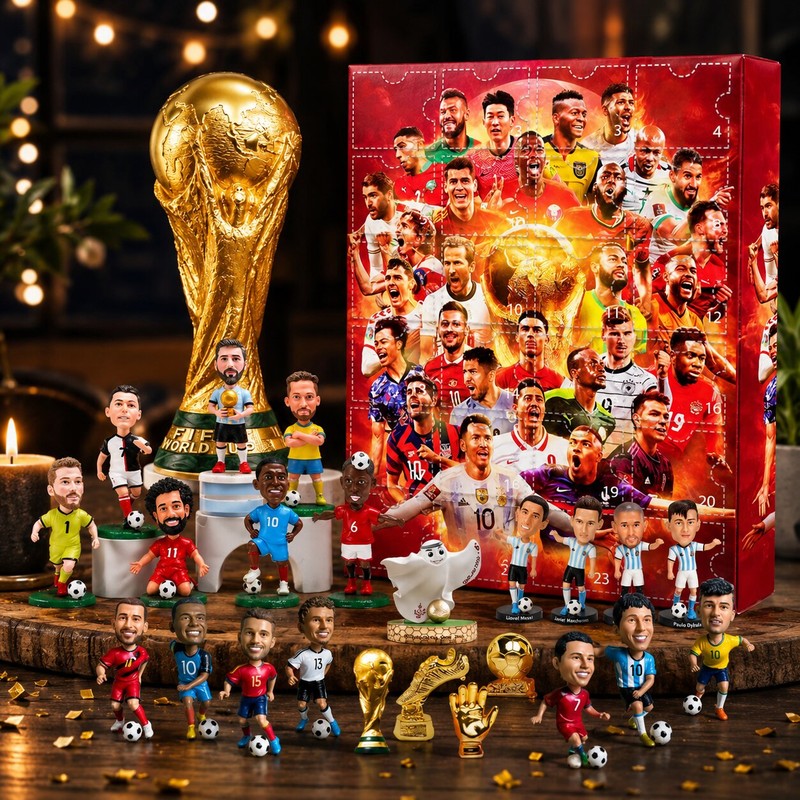 Red football advent calendar with 24 numbered doors