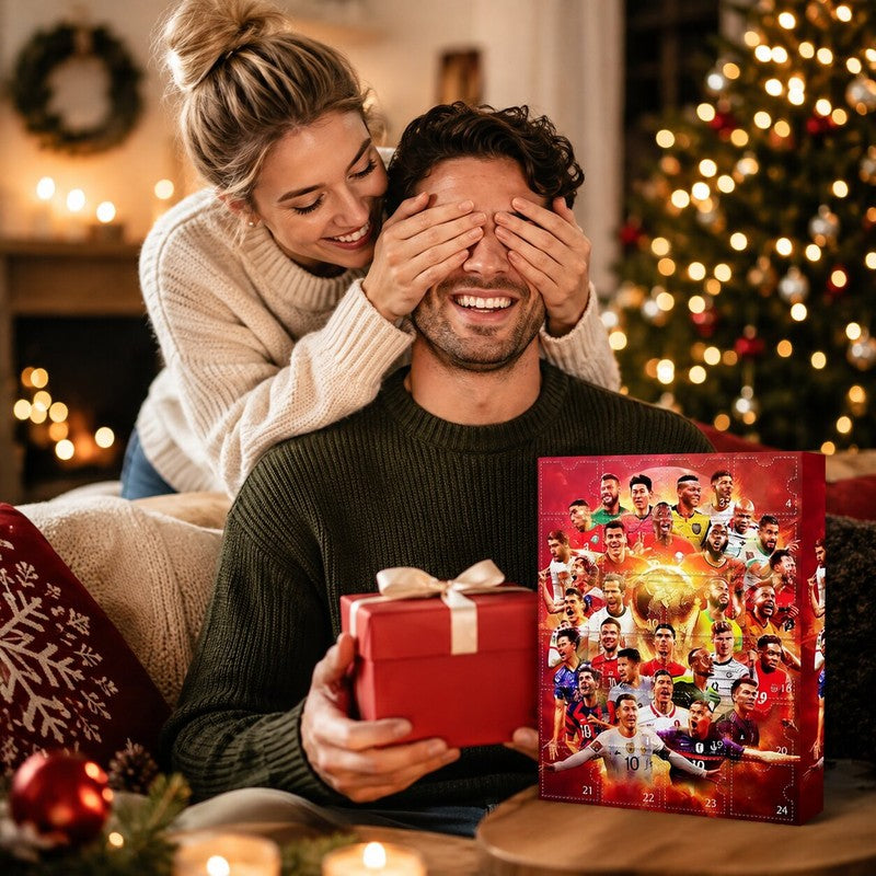 Red football advent calendar with 24 numbered doors