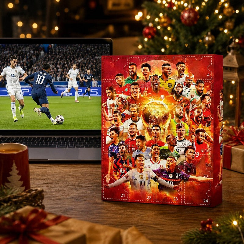 Red football advent calendar with 24 numbered doors