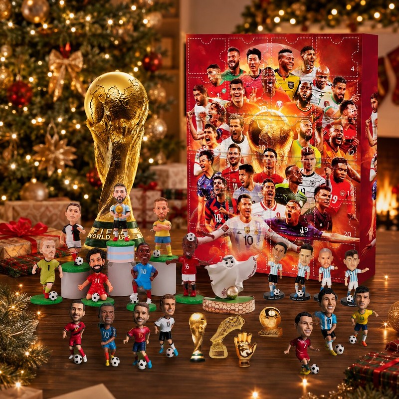 Red football advent calendar with 24 numbered doors