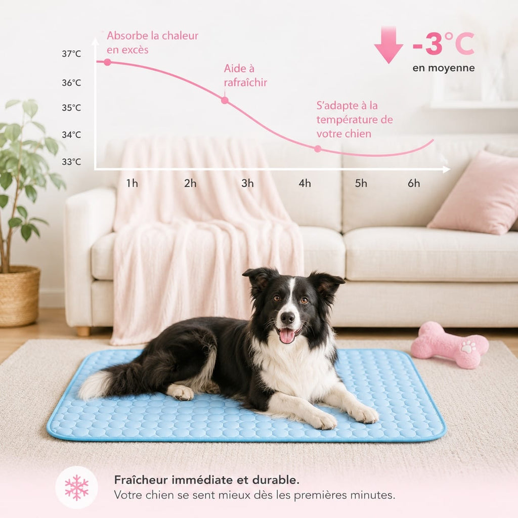 Quilted cooling dog mat on an indoor floor