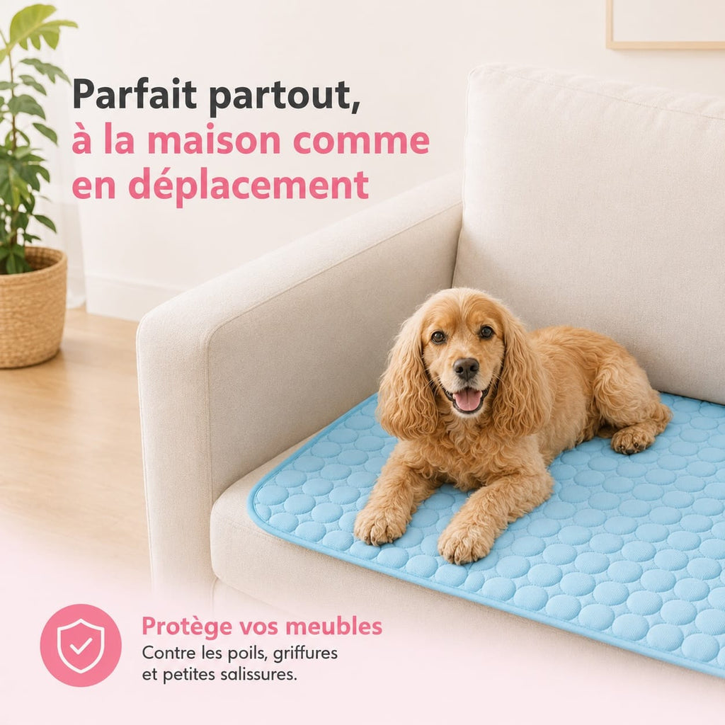 Quilted cooling dog mat on an indoor floor