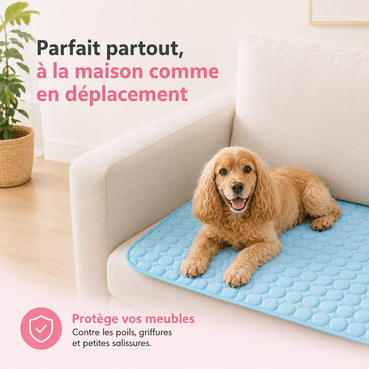 Quilted cooling dog mat on an indoor floor