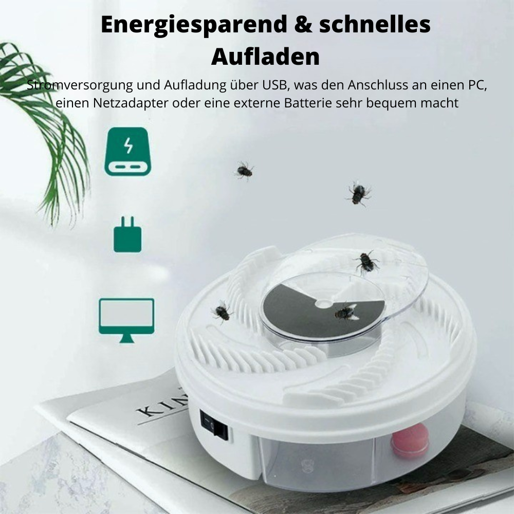 White silent tabletop fly trap with transparent collection chamber