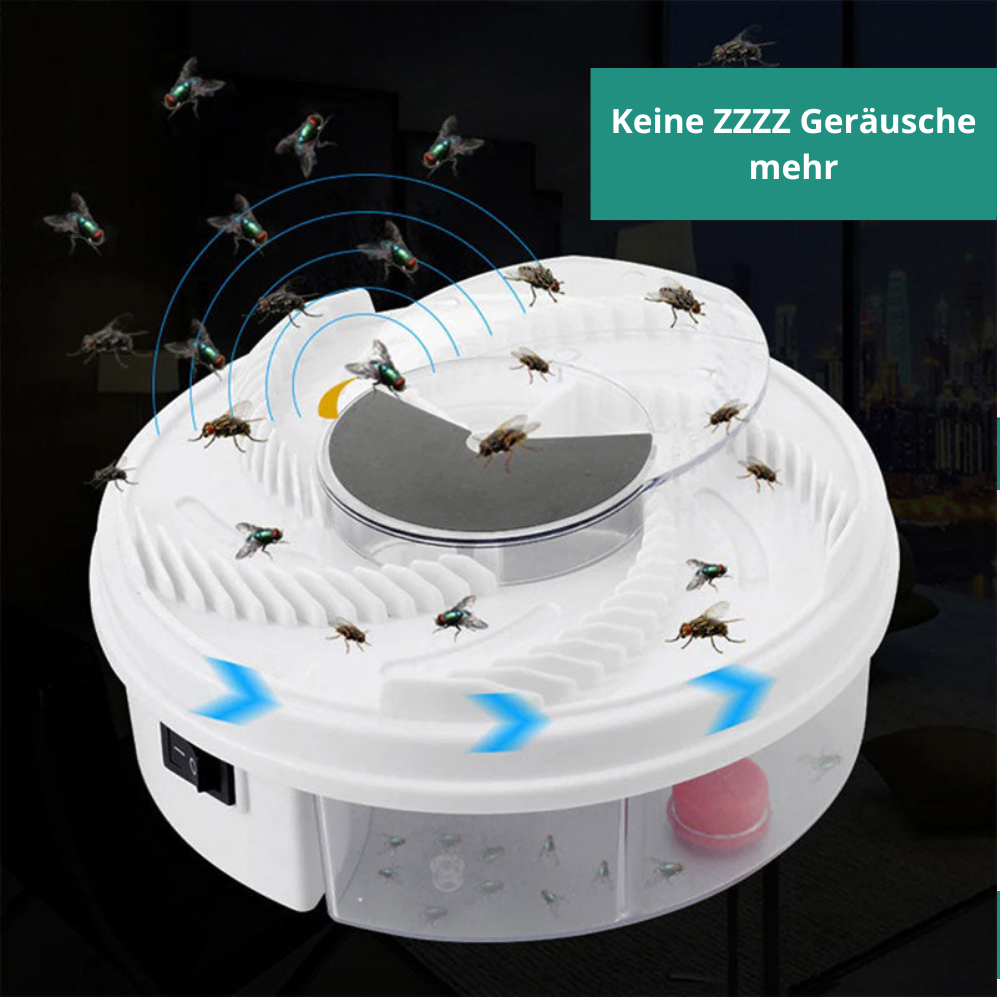 White silent tabletop fly trap with transparent collection chamber