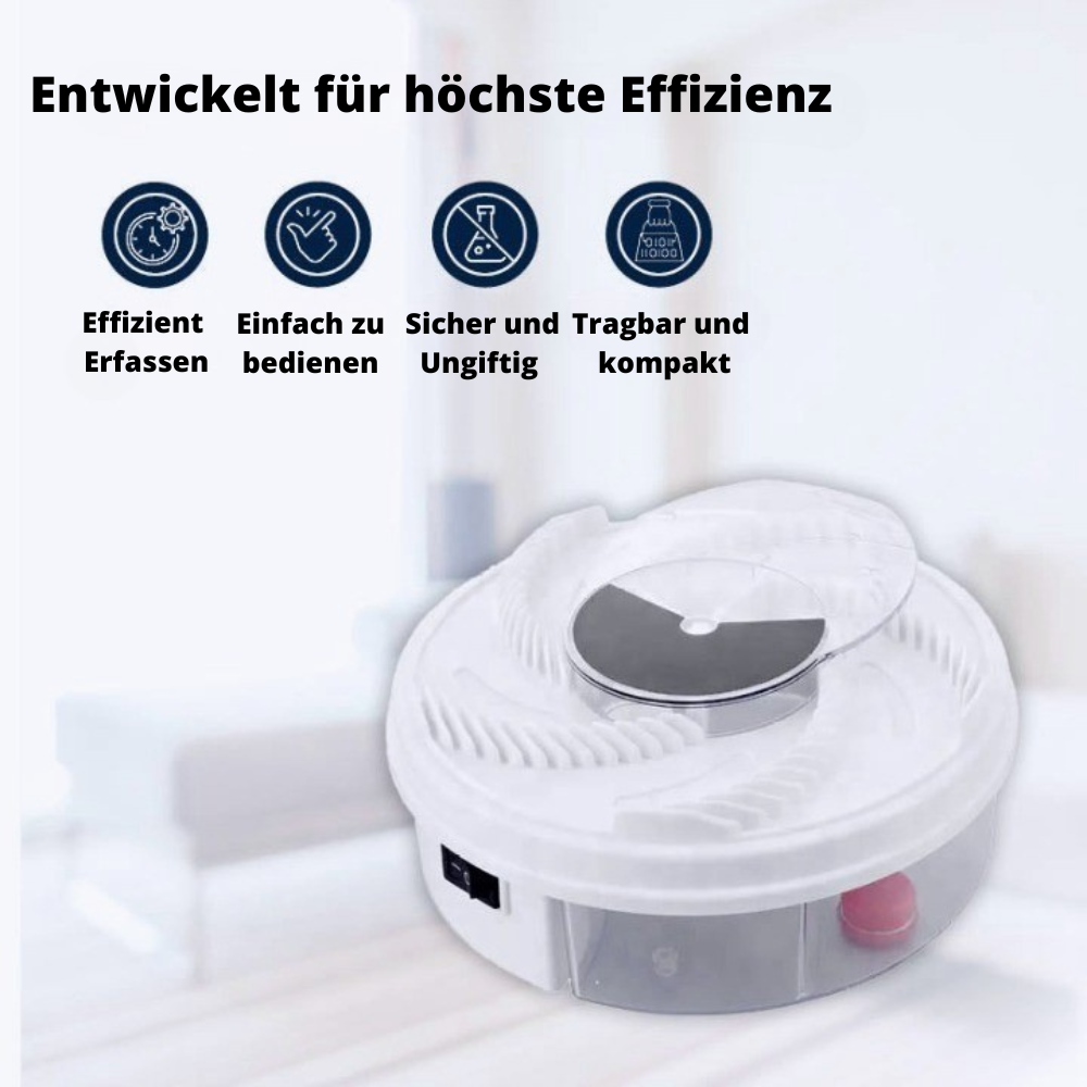 White silent tabletop fly trap with transparent collection chamber
