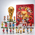Red football advent calendar with 24 numbered doors and trophy design