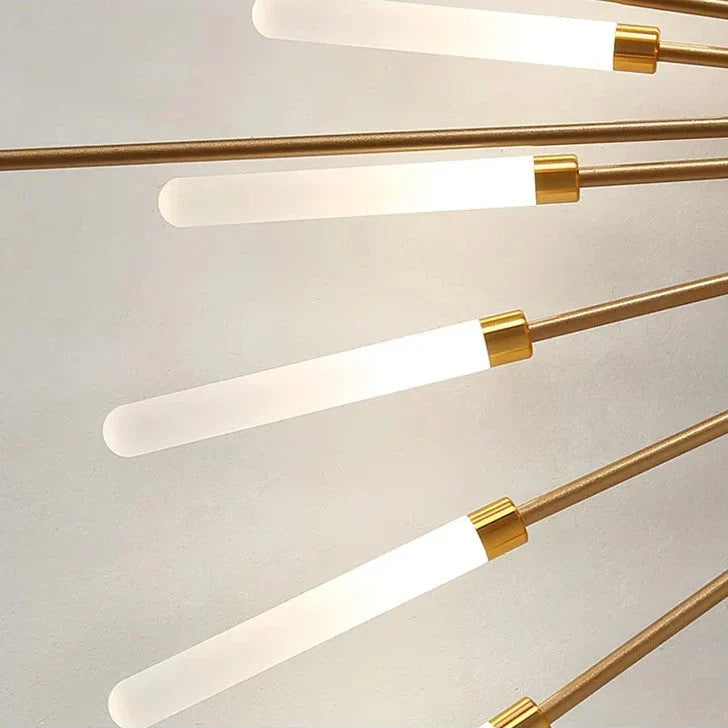 Radial LED ceiling light with sunburst arms and white light bars