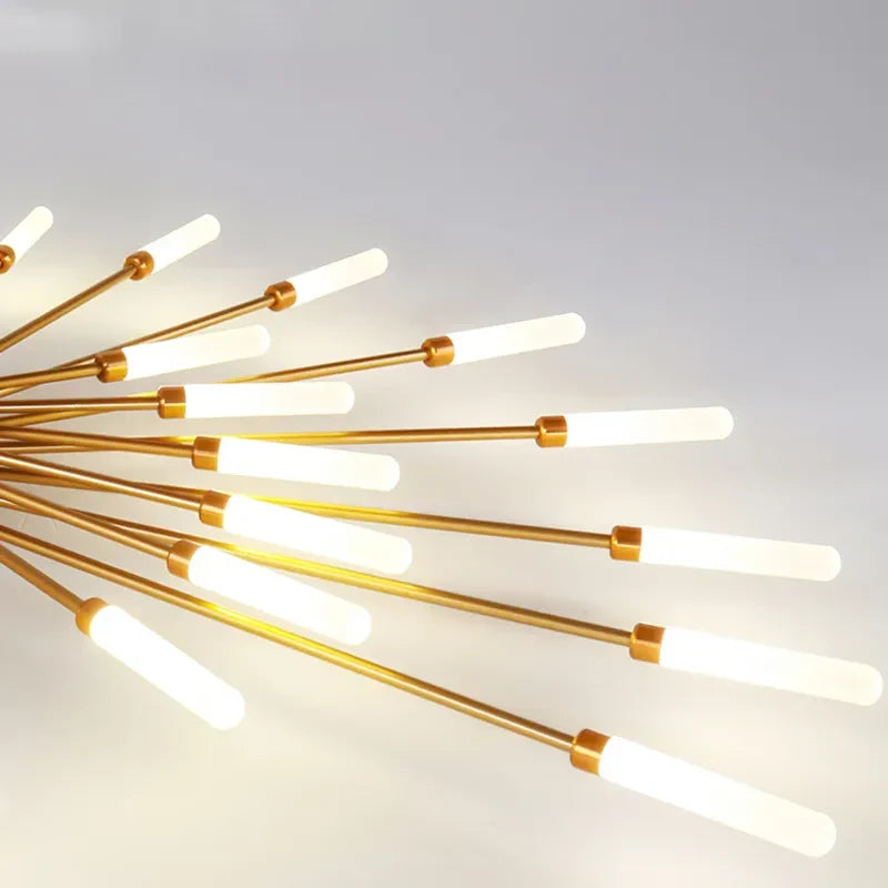 Radial LED ceiling light with sunburst arms and white light bars