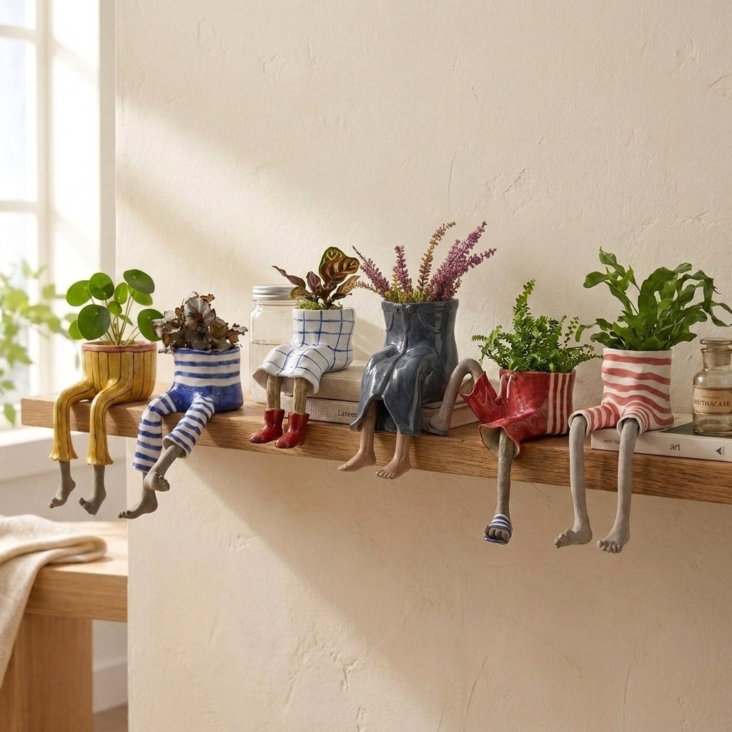 Boot-shaped decorative garden planter with integrated legs