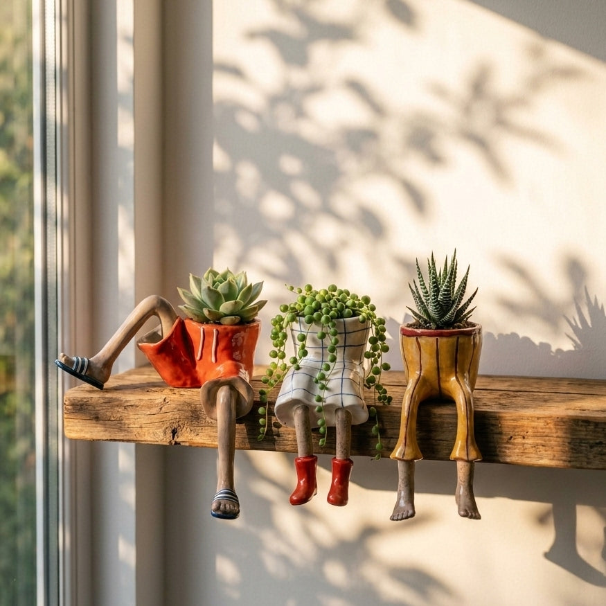 Boot-shaped decorative garden planter with integrated legs