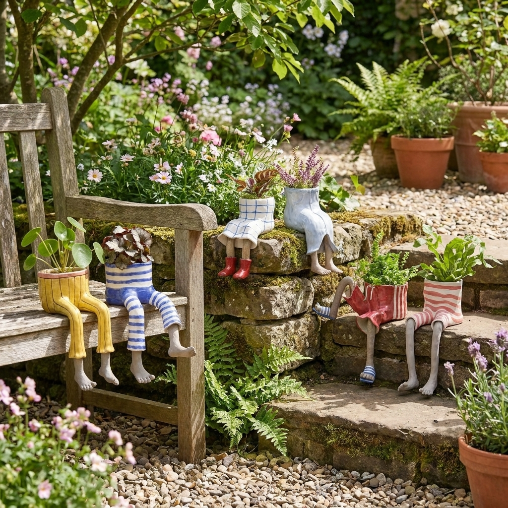 Boot-shaped decorative garden planter with integrated legs
