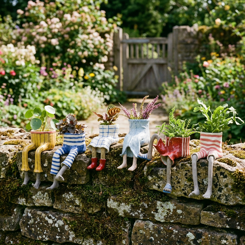 Boot-shaped decorative garden planter with integrated legs