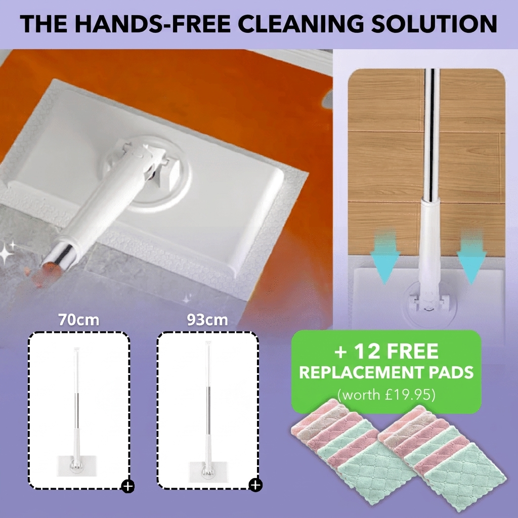 Hands-Free Flat Mop, White Floor Cleaning System