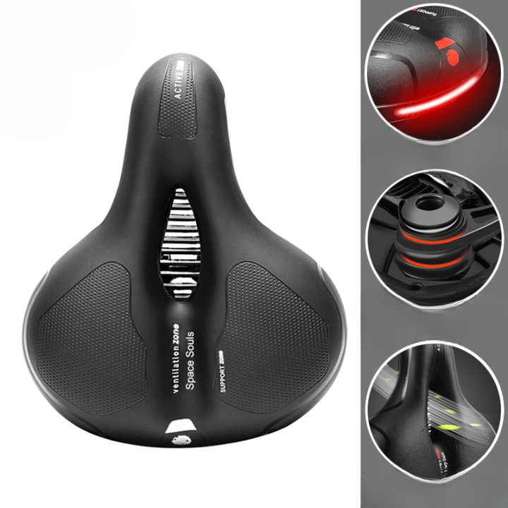 Ergonomic bicycle saddle with ventilated centre and textured comfort panels