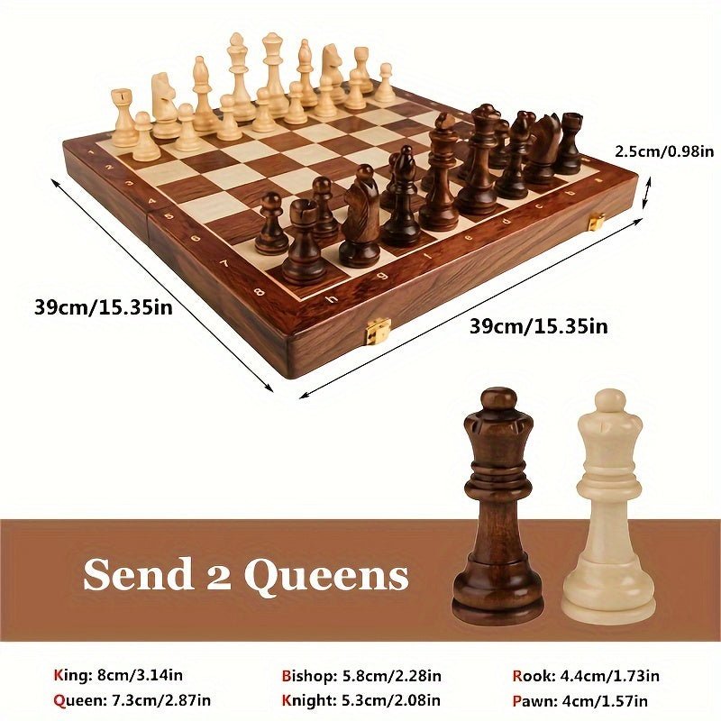 Handcrafted wooden chess set with contrasting pieces on a chequered board