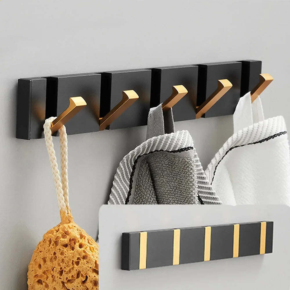 Wall-mounted rack with two folding hooks
