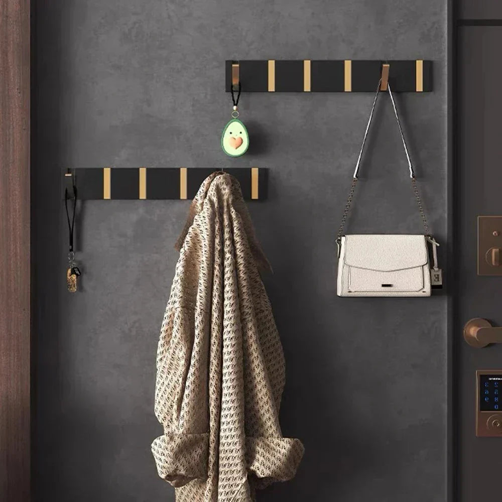 Wall-mounted rack with two folding hooks