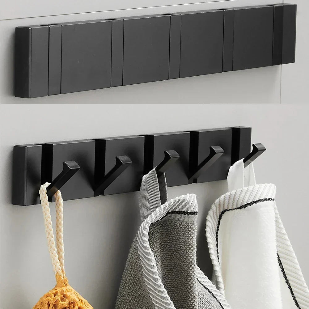 Wall-mounted rack with two folding hooks